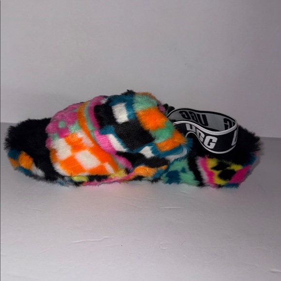 NWOT UGG 1135510 Fluff Yeah Slide Checkered Slipper Black Multi Women’s Size 7 - Picture 4 of 7